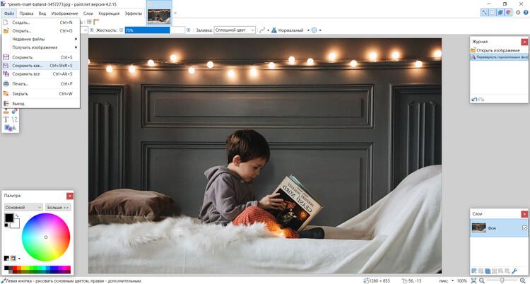 Зеркально отражённая фотография в Paint.NET