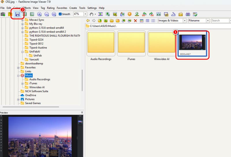 Кнопка сохранения CR2 в FastStone Image Viewer
