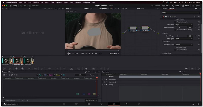 Маска и трекинг движущейся области в DaVinci Resolve