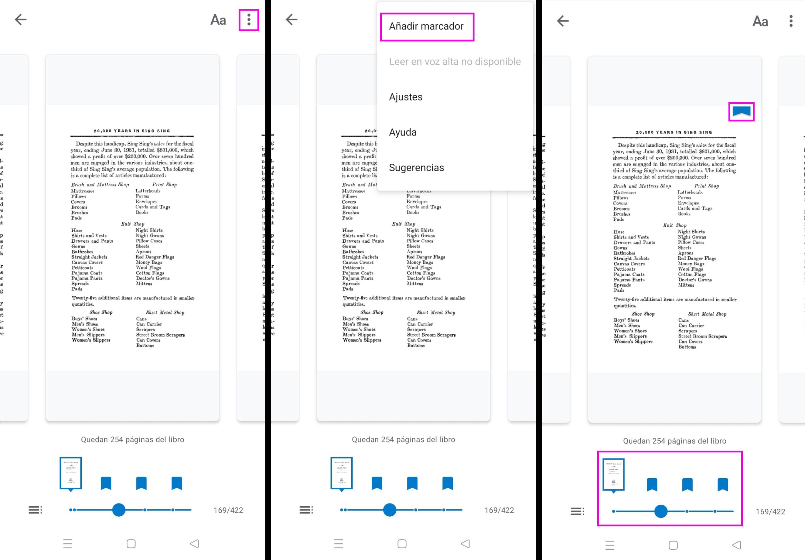 Интерфейс чтения документа в Google Play Books на Android