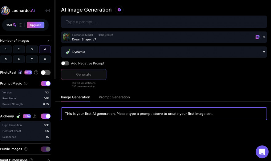 Интерфейс Leonardo AI Image Generation