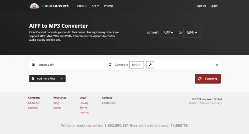 Выбор MP3 как выходного формата в CloudConvert