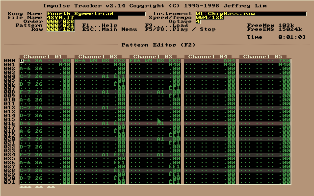 Оригинальный Impulse Tracker 2.14 с Pattern Editor и несколькими каналами