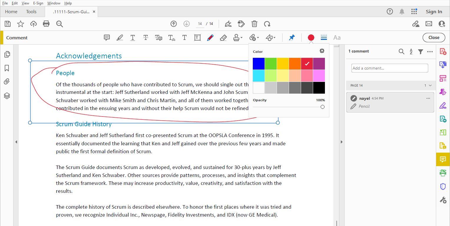 Карандаш и палитра в Adobe Acrobat Reader