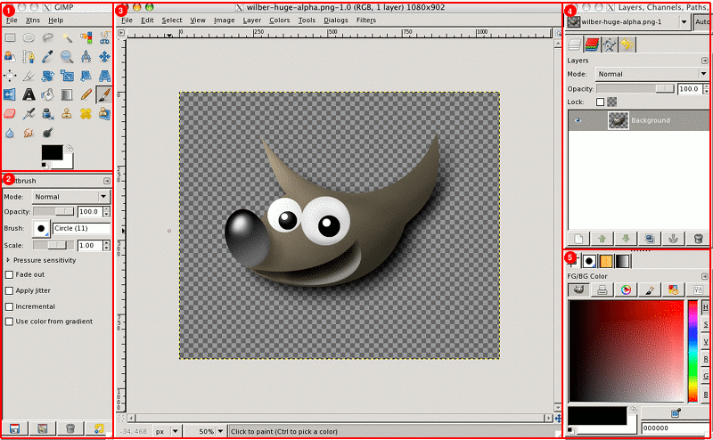 Рабочее пространство GIMP с панелью инструментов и слоями