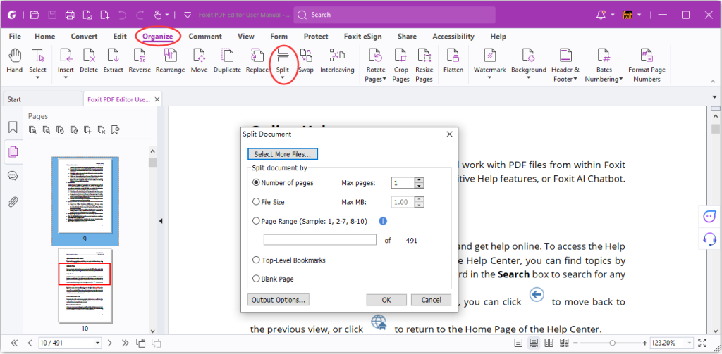 Foxit PDF Editor: Organize и Split PDF