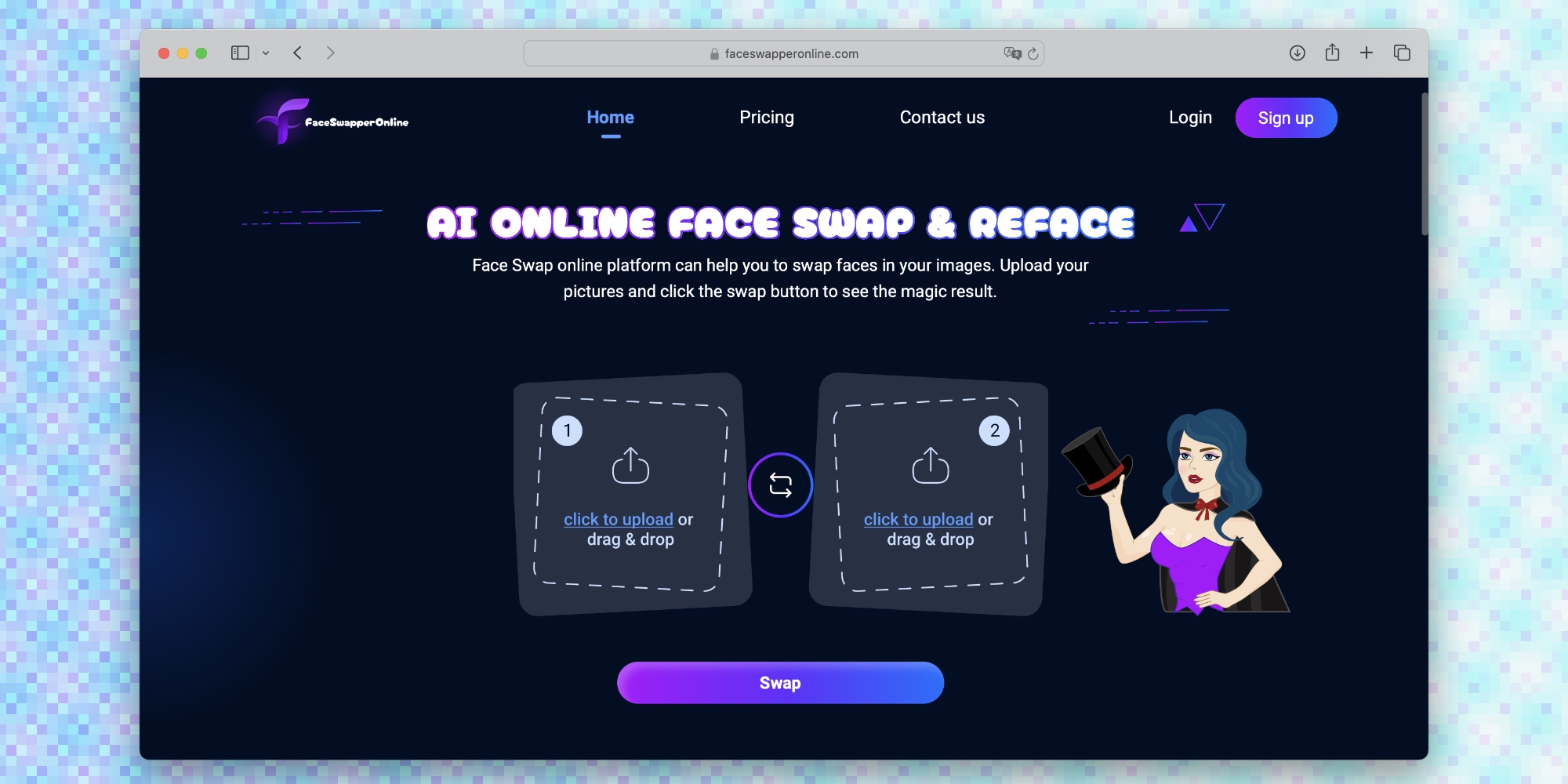 Интерфейс Face Swapper Online перед загрузкой
