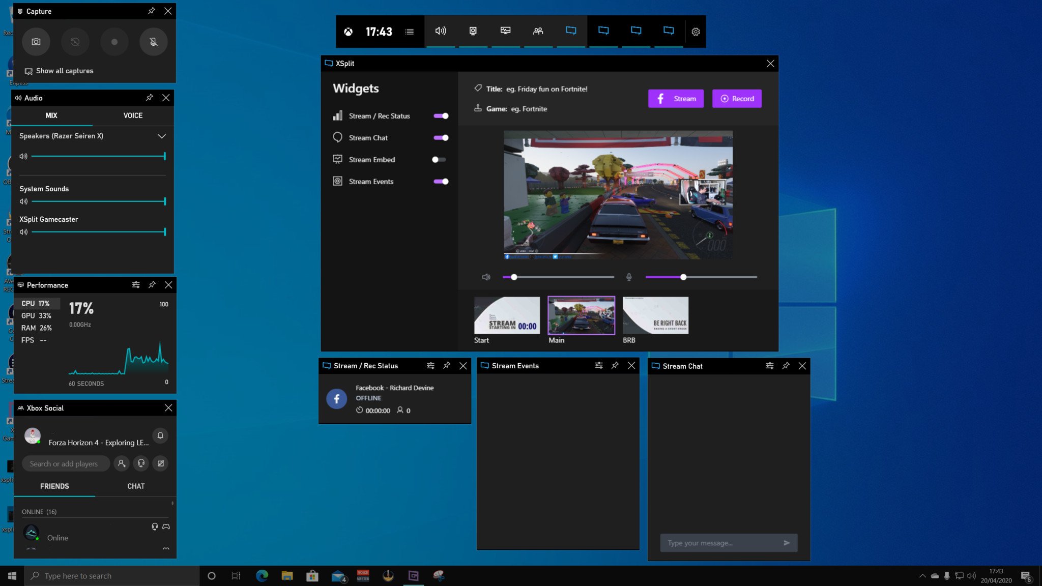 XSplit Gamecaster в Xbox Game Bar с виджетами чата и событий