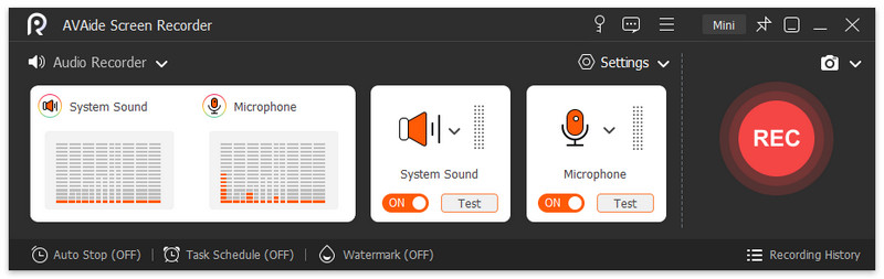 Интерфейс AVAide Screen Recorder для записи системного звука
