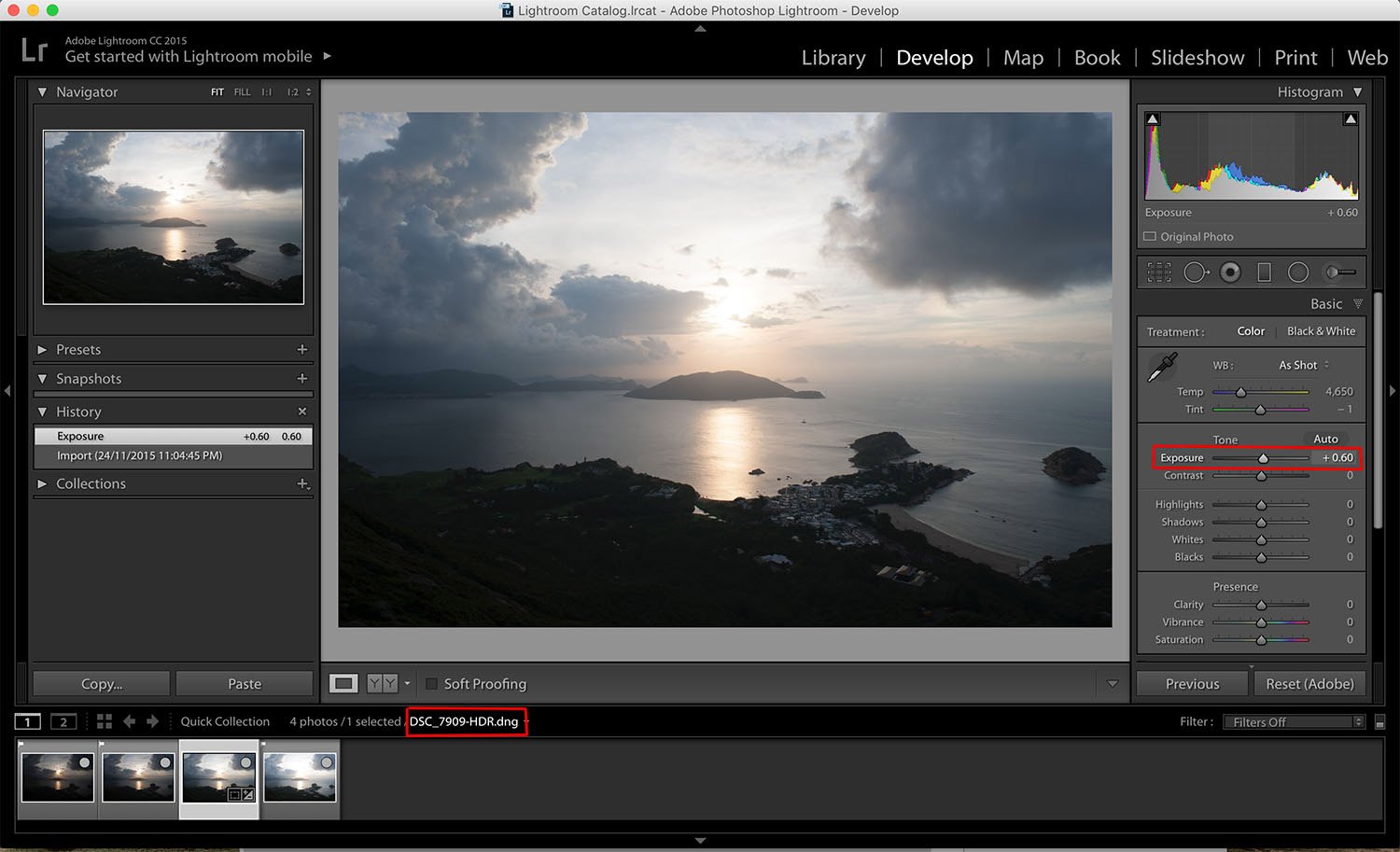 Результат HDR-объединения и коррекция в Lightroom