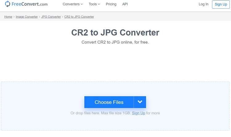 Интерфейс FreeConvert для CR2 в JPG