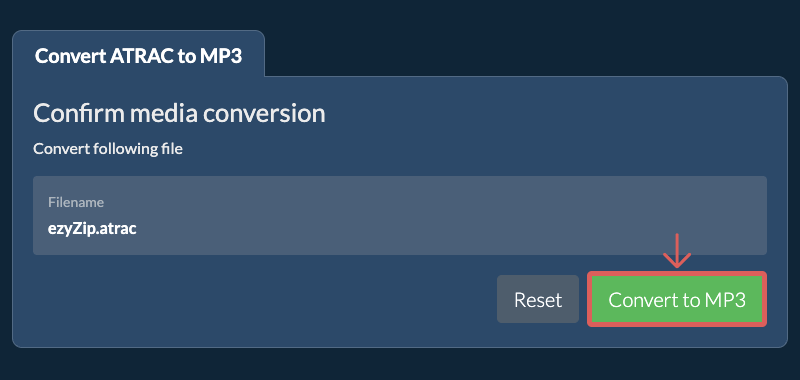 ezyZip: кнопка Convert to MP3 для ATRAC-файла