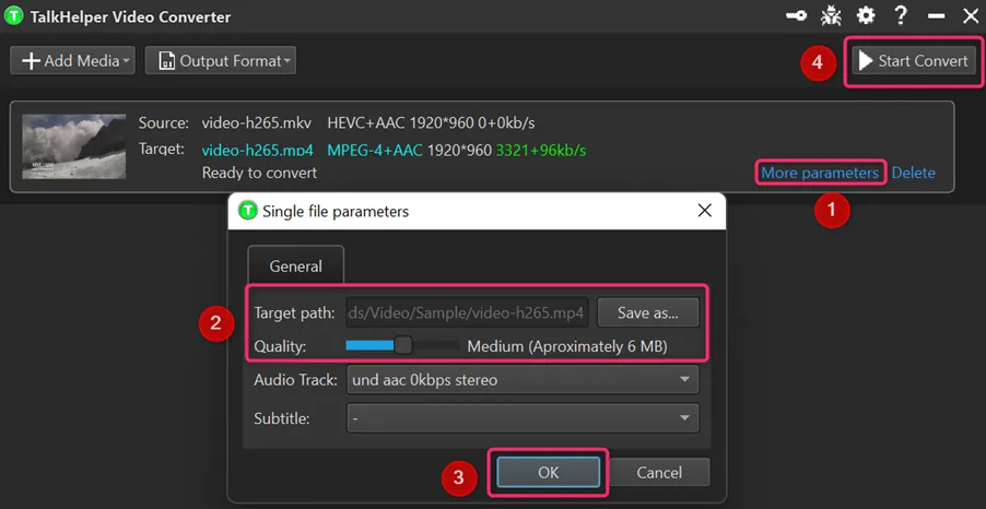 Настройка качества TalkHelper Video Converter