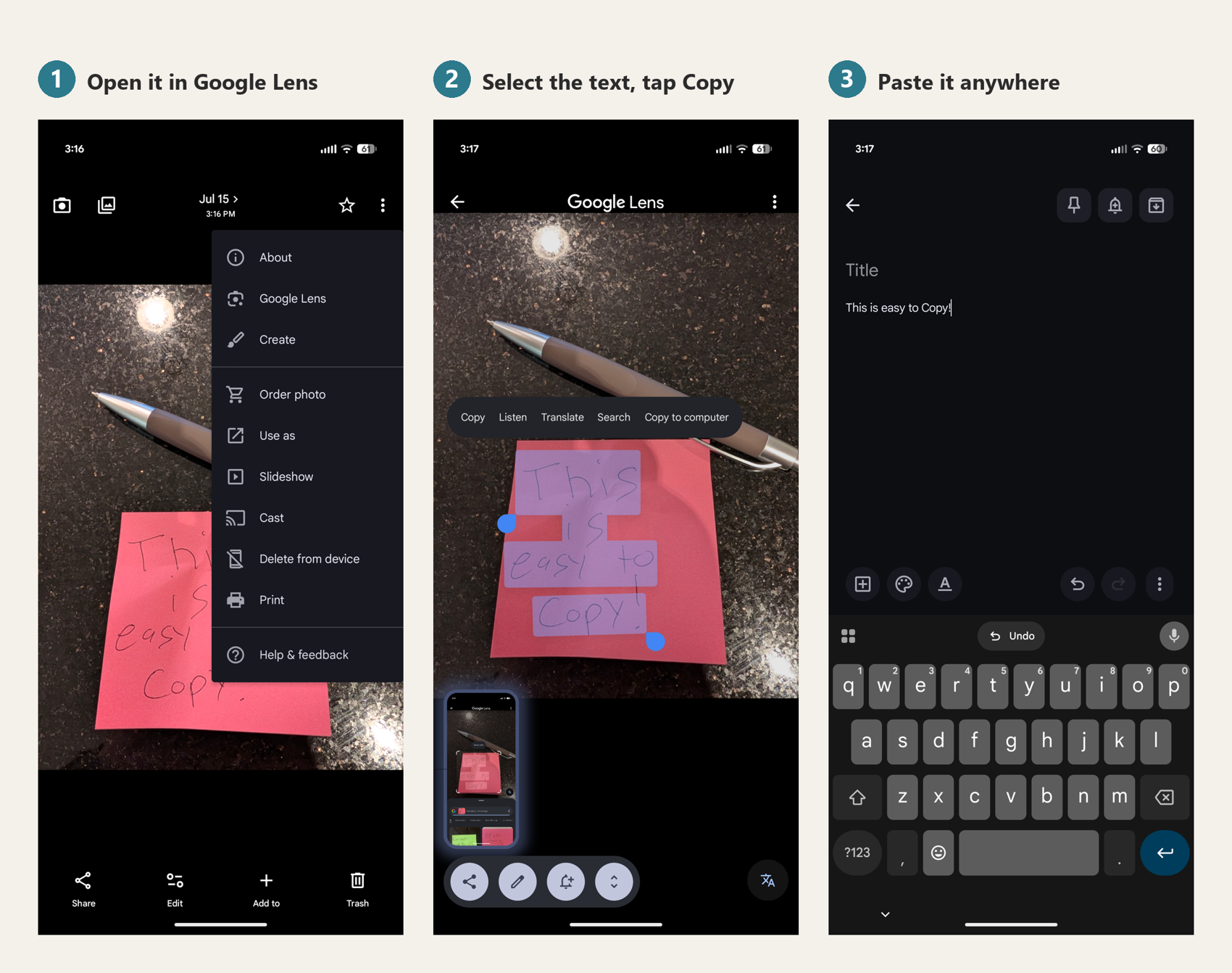 Android: копирование распознанного текста с изображения через Google Lens