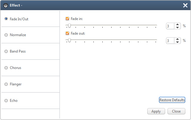 Эффекты в Xilisoft Audio Converter