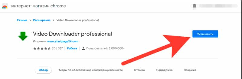 Интерфейс расширения Video Downloader Professional
