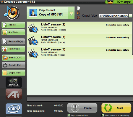 IQmango Converter: очередь файлов и выбор выходного профиля