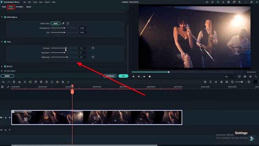 Панель цветокоррекции Wondershare Filmora