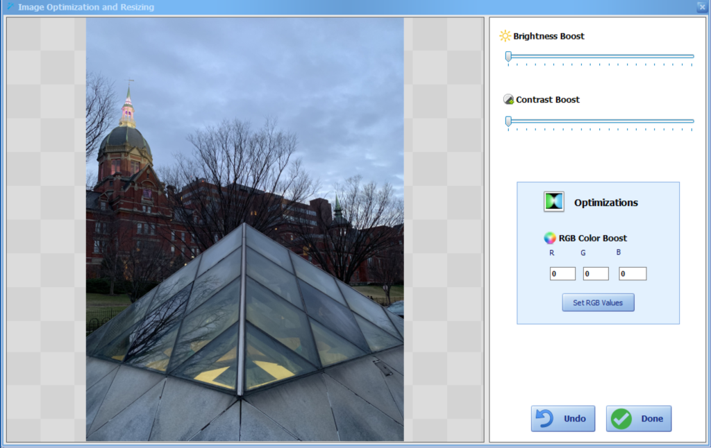 Окно Image Optimization and Resizing в Mass Watermark
