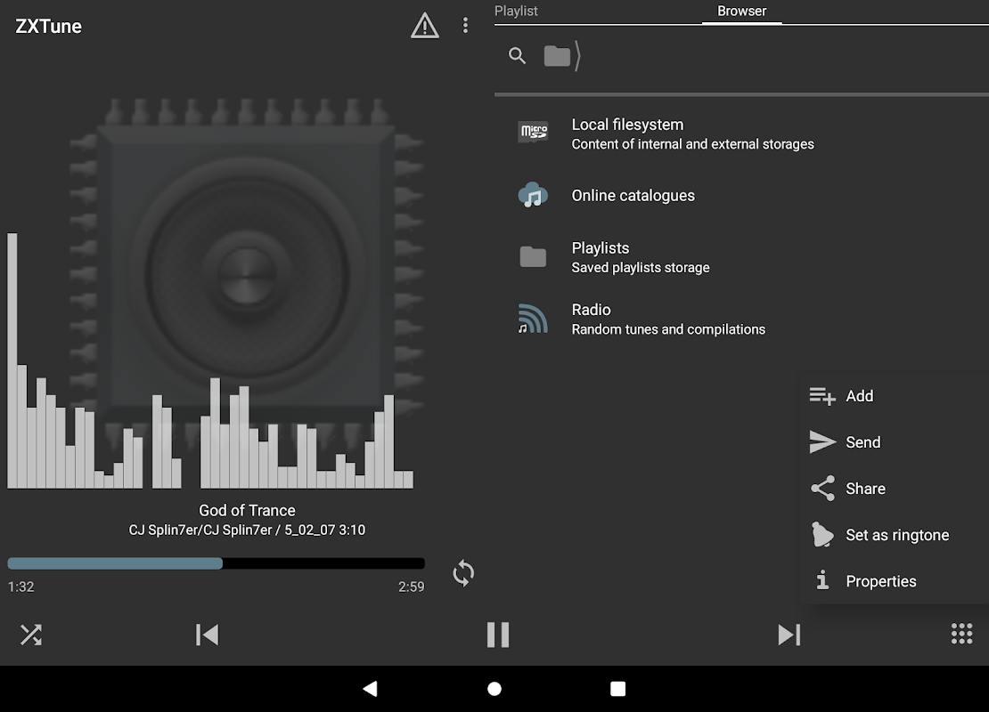 ZXTune на Android: проигрыватель и браузер локальных файлов