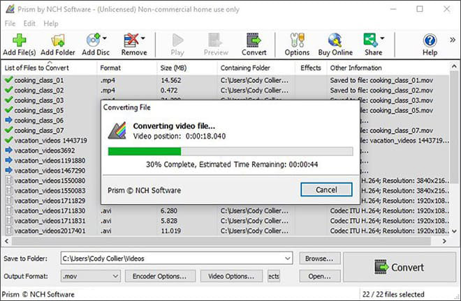 Prism Video Converter: запуск и ход конвертации