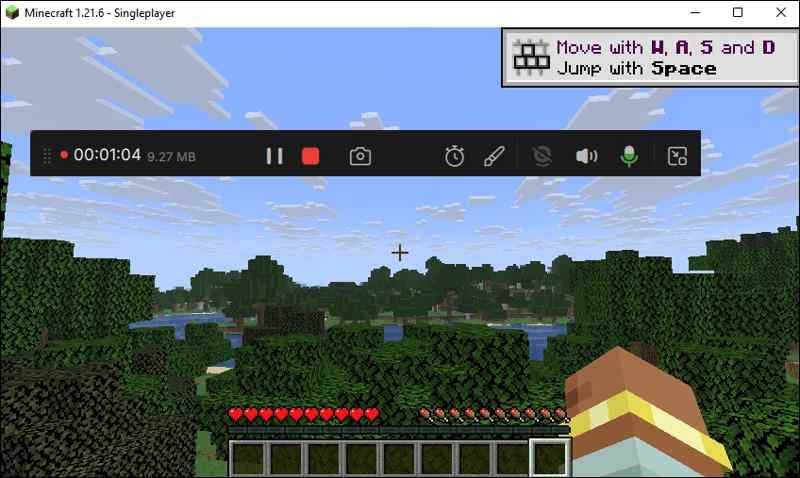 Остановка записи Minecraft в Xbox Game Bar