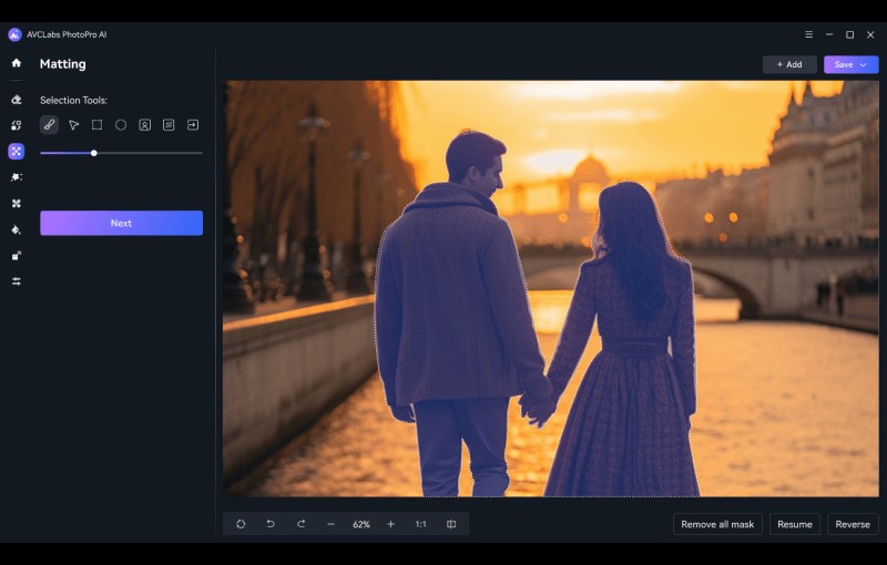 Инструмент Matting в AVCLabs PhotoPro AI для выделения людей и работы с фоном