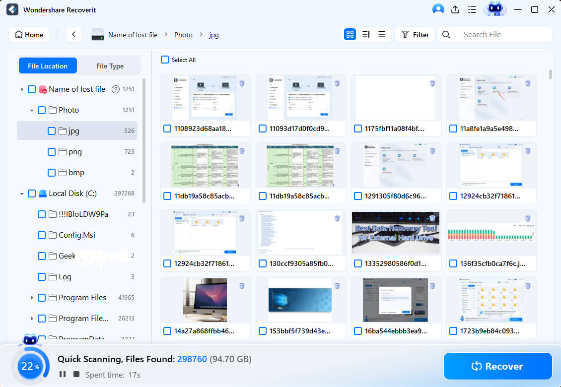 Сканирование диска в Wondershare Recoverit
