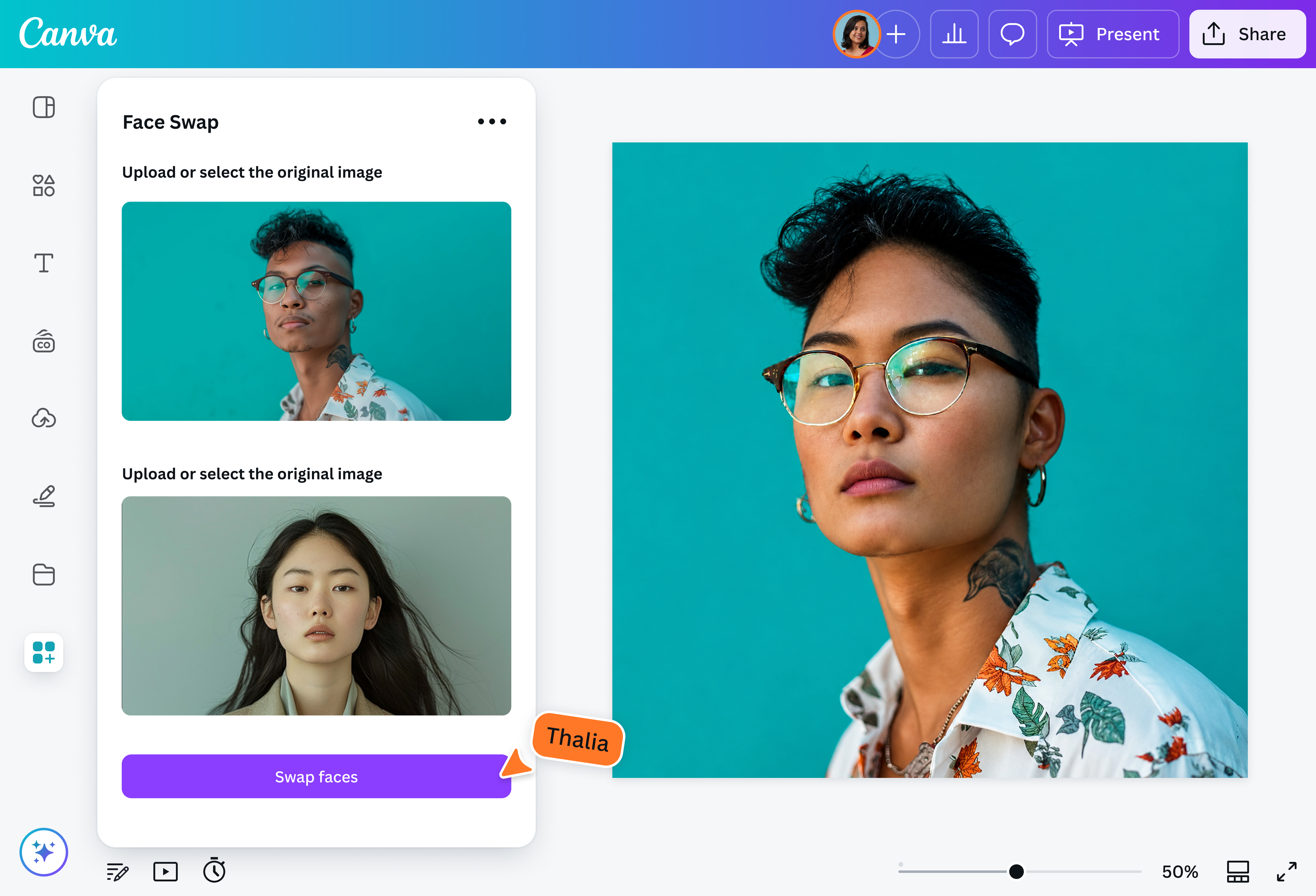 Приложение Face Swap внутри редактора Canva