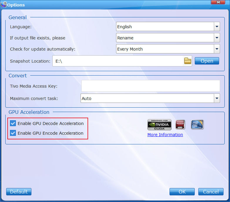 Настройки GPU Acceleration в EaseFab Video Converter