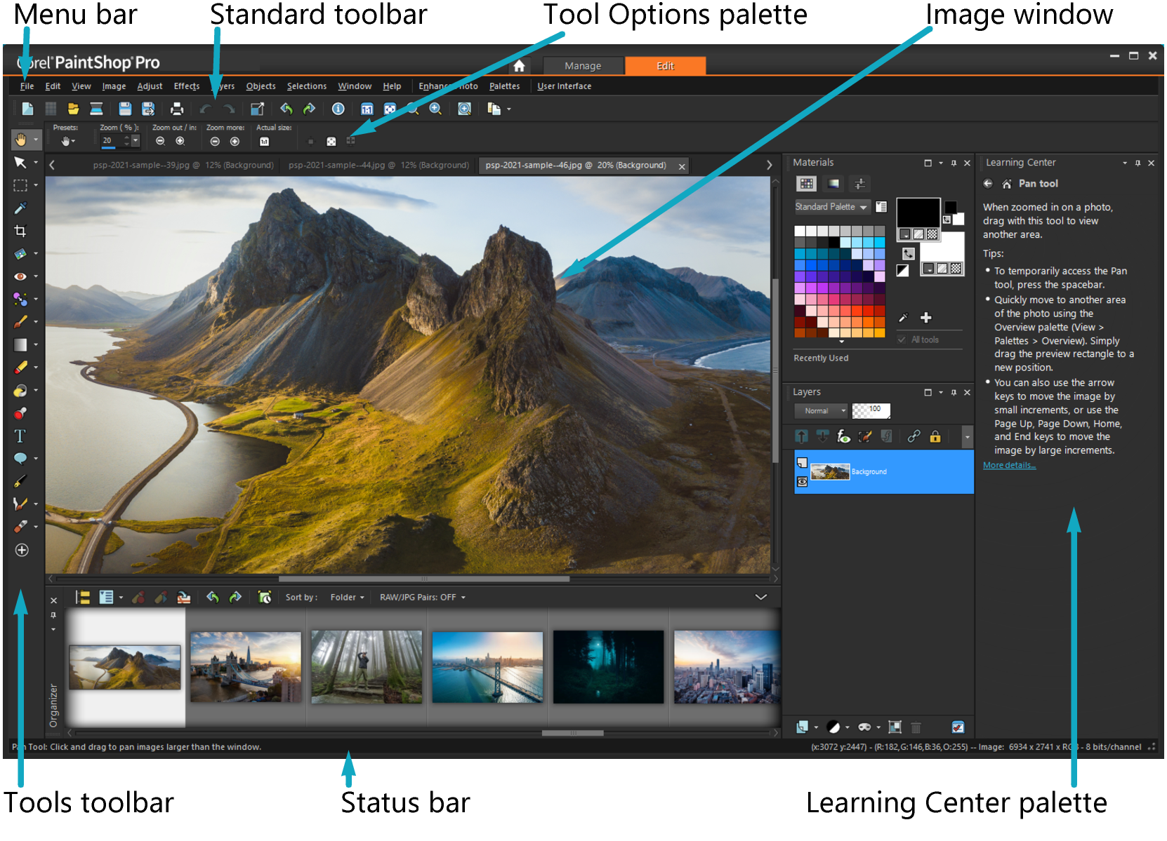 Рабочее пространство Corel PaintShop Pro с панелью Layers