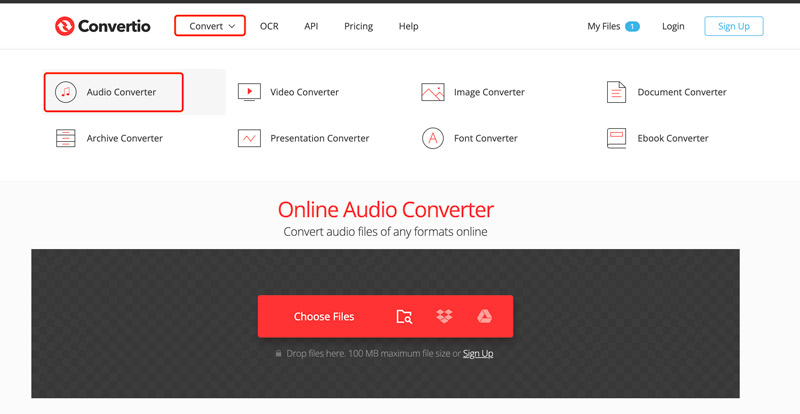 Страница Audio Converter в Convertio