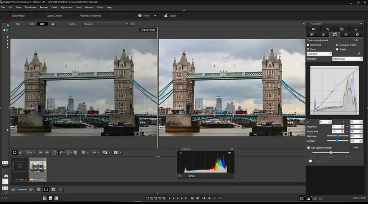 Интерфейс Canon Digital Photo Professional с открытым RAW-файлом
