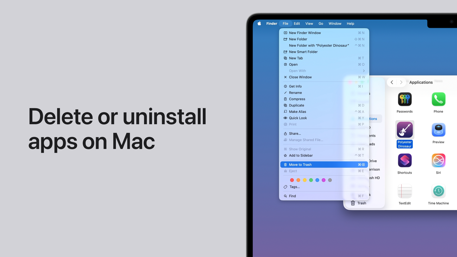 Удаление приложения на Mac через Move to Trash в Finder