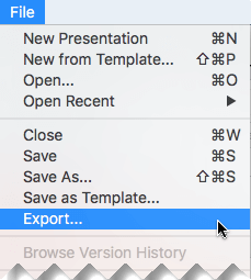Команда Export в меню File PowerPoint для Mac