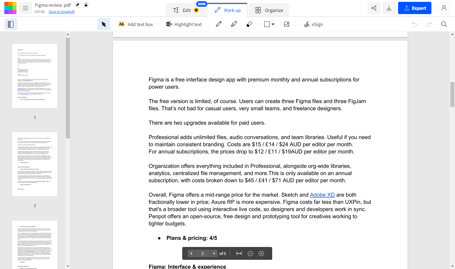Интерфейс Smallpdf PDF Editor