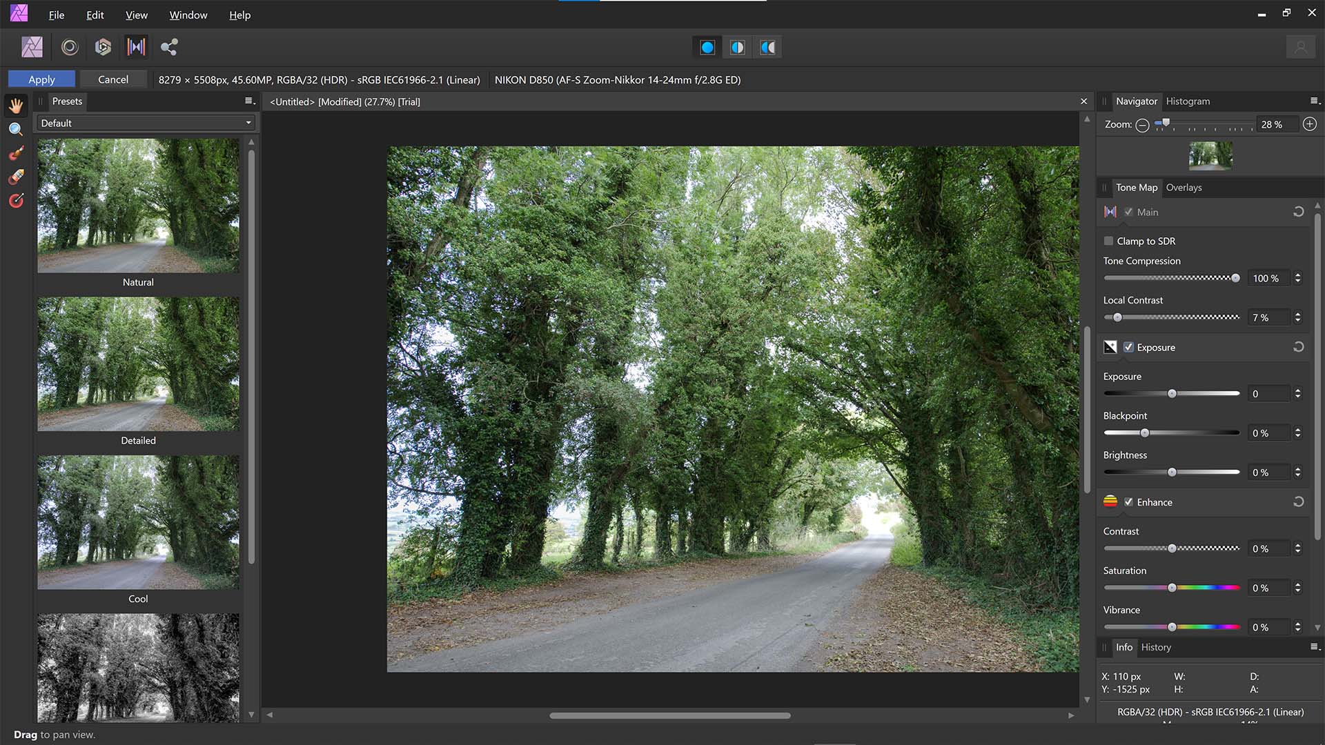 Affinity Photo: HDR-интерфейс