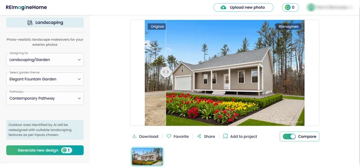 Интерфейс REimagineHome для редизайна участка по фотографии
