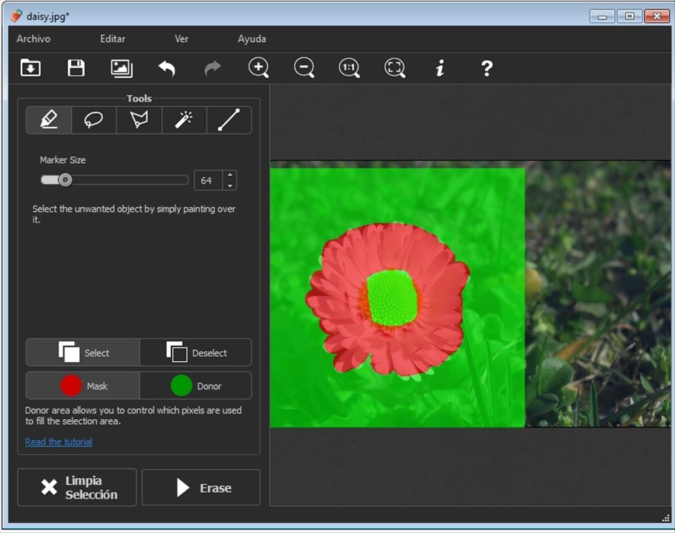 Интерфейс Teorex Inpaint с выделением нежелательной области