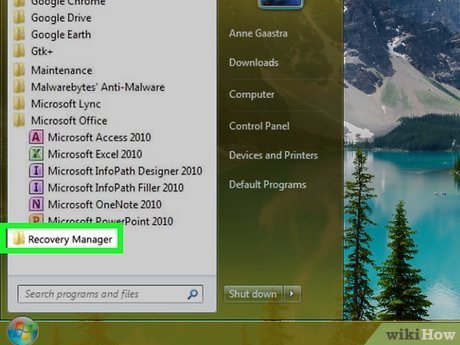 Запуск Recovery Manager в Windows 7 на компьютере HP