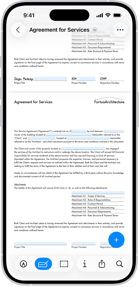 PDF-форма с подсвеченными полями в Preview на iPhone