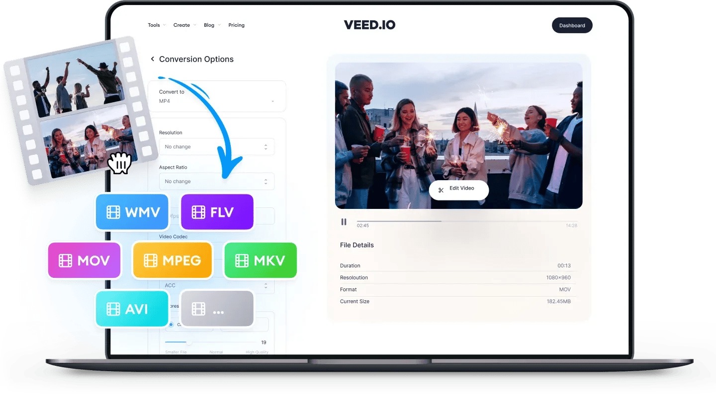Интерфейс онлайн-конвертера и редактора VEED