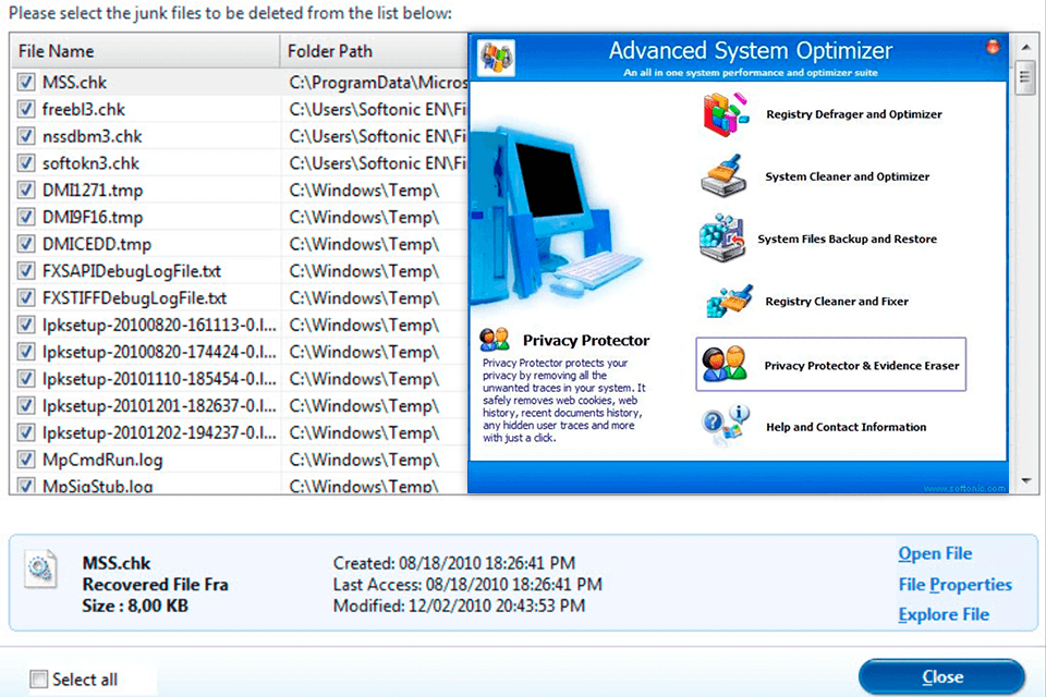 Интерфейс Advanced System Optimizer