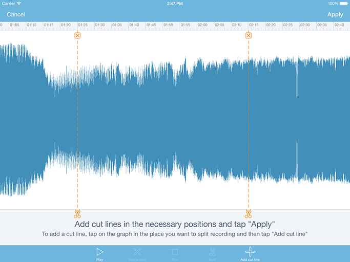 Полный редактор eXtra Voice Recorder на iPad