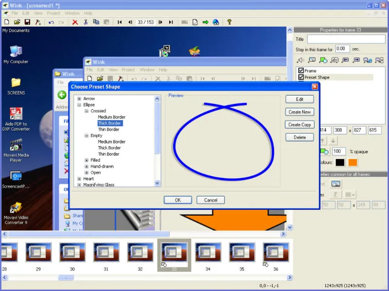 Выбор формы в Wink Screen Recorder через Choose Preset Shape