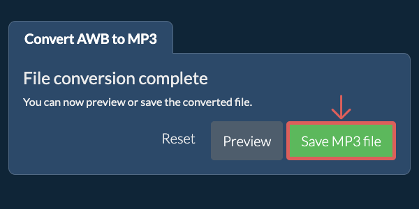 ezyZip: готовый файл и кнопки Preview и Save MP3 file