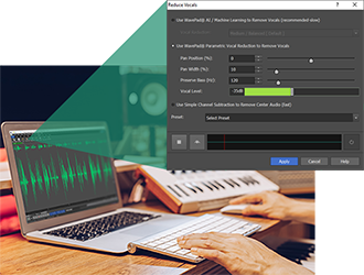Окно Reduce Vocals в WavePad для уменьшения вокальной партии