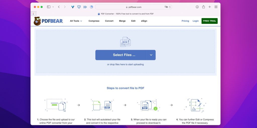 Онлайн-интерфейс PDF Bear