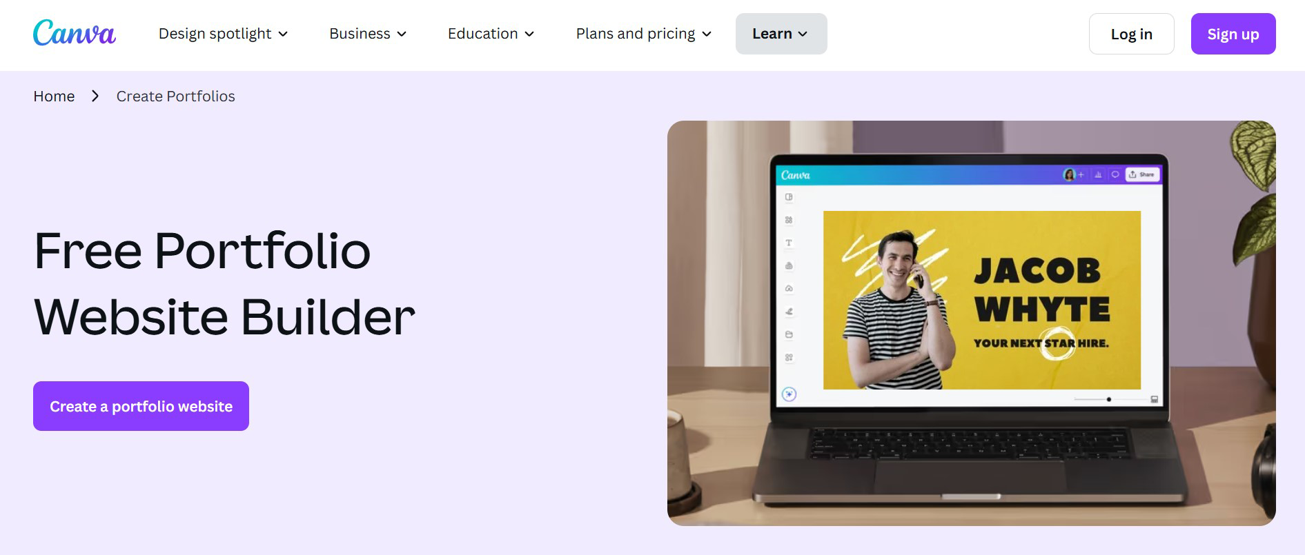 Интерфейс Canva для подготовки портфолио