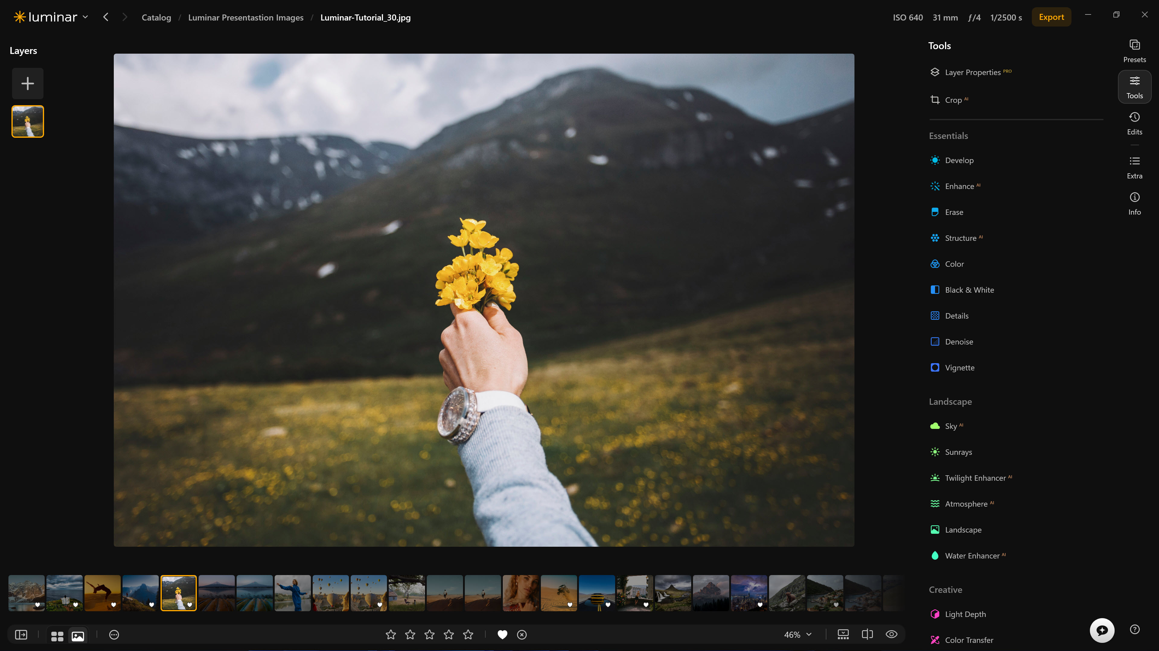 Luminar Neo: интерфейс фоторедактора
